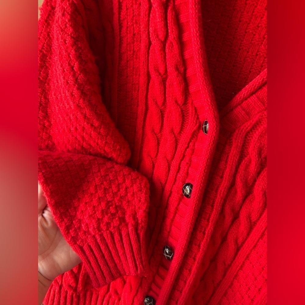White Stag Women's Vibrant Red Cable Knit Cardigan Large - Picture 3 of 5
